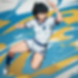 A dynamic scene showcasing a soccer match from Captain Tsubasa