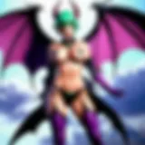 A striking portrayal of Morrigan Aensland showcasing her seductive design and mystical powers.