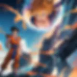 Goku in a dramatic battle pose showcasing his transformation.