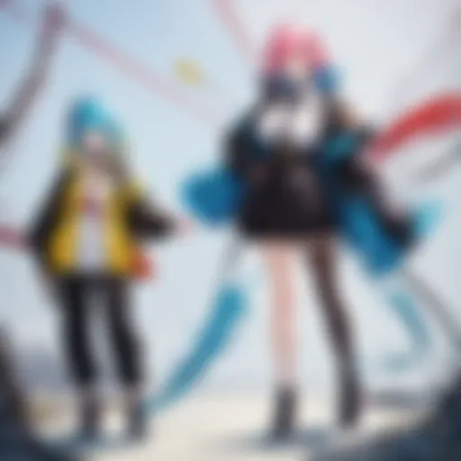 A vibrant anime character outfit showcasing bright colors and bold accessories