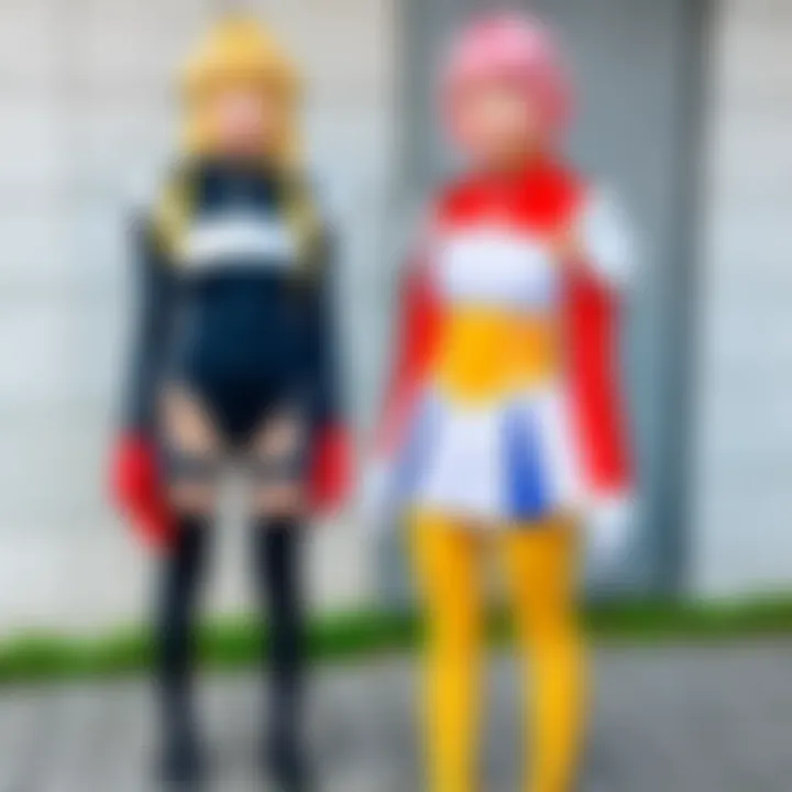 A creative cosplay setup using everyday materials like cardboard and fabric