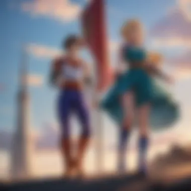 Dynamic battle scene showcasing iconic characters