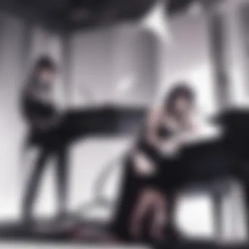 A pianist playing sheet music from Demon Slayer