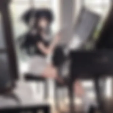 A serene practice space with a piano and Demon Slayer music