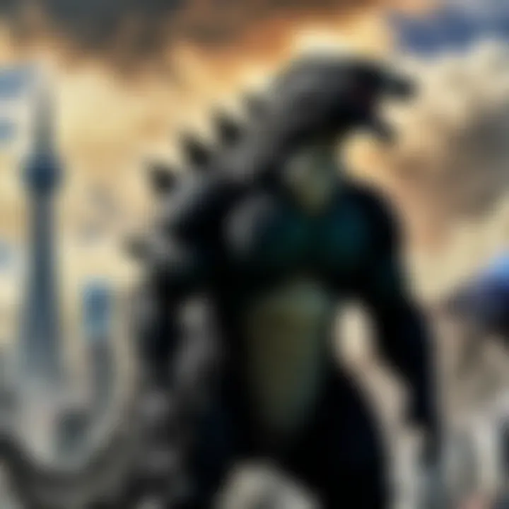 An artistic representation of the main characters in Godzilla Singular Point.