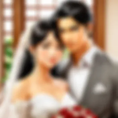 Thematic Elements of Arranged Marriages in Manga Illustration of key thematic elements associated with marriage of convenience in storytelling.