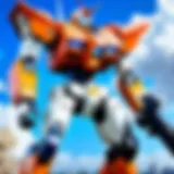 A stunning mecha battle scene showcasing intricate robot designs and dynamic action.