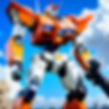 A stunning mecha battle scene showcasing intricate robot designs and dynamic action.