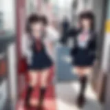 Artistic depiction of schoolgirl attire in anime