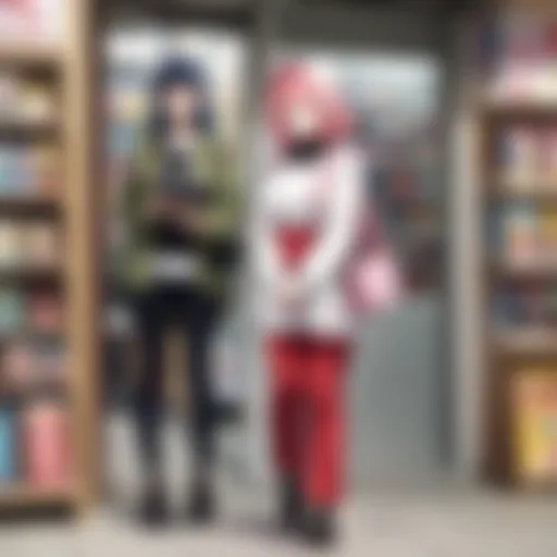 Interior view of a vibrant anime bookshop showcasing shelves filled with manga volumes and anime merchandise.