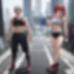 Dynamic training scene showcasing a character's intense workout