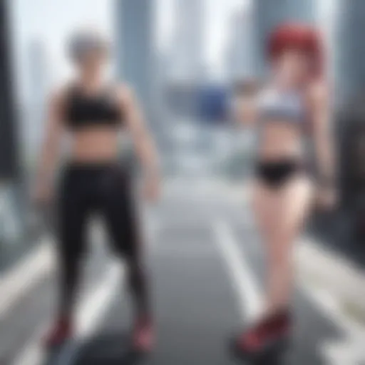 Dynamic training scene showcasing a character's intense workout