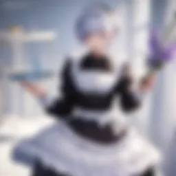 A vibrant display of various male maid costumes showcased in a lively cosplay event.