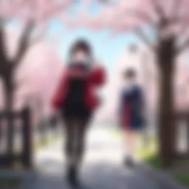Romance Under Cherry Blossoms A romantic scene between two characters under cherry blossoms