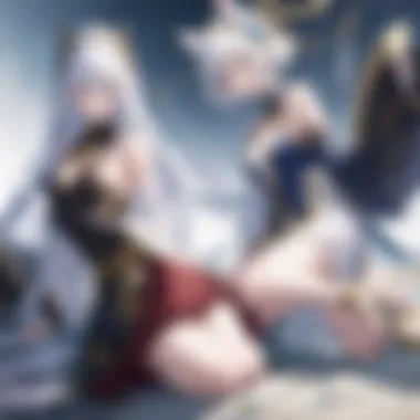A vibrant scene from a fantasy anime showcasing intricate character designs.