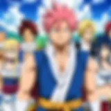 A mystical scene from Fairy Tail showcasing magic and camaraderie