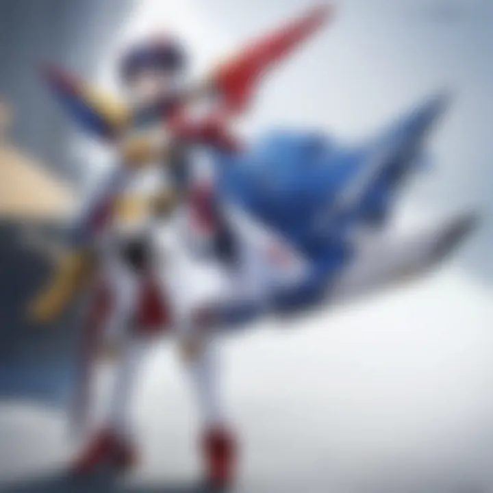 Artistic representation of a finished Wing Gundam model against a scenic backdrop
