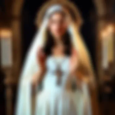 Representation of Maria embodying the archetype of the Virgin Witch amidst a mystical landscape.