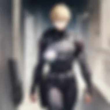 A close-up of Genos, illustrating his character development and emotional depth.