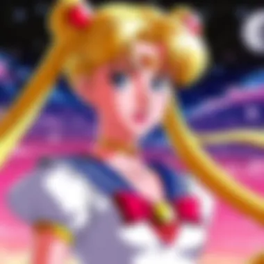 Dynamic Powers of Sailor Moon Characters A vibrant depiction of the Sailor Moon characters in a dynamic pose, showcasing their unique powers.