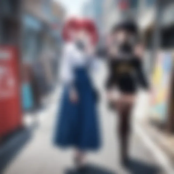 A bustling street scene featuring individuals dressed in anime-inspired outfits