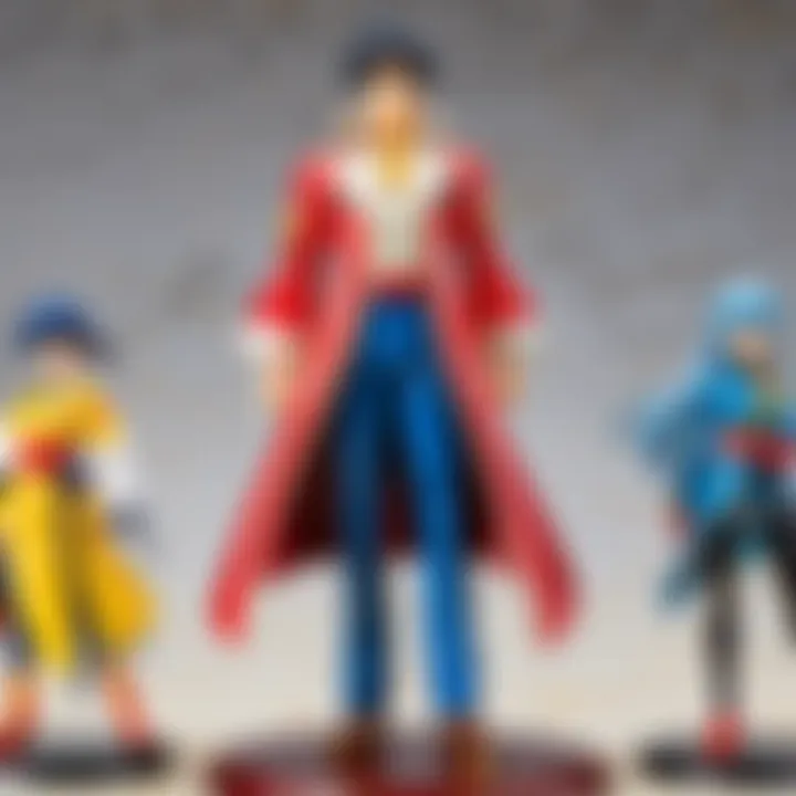 A collection of rare anime figures displayed in a luxurious setting, highlighting their value and significance.