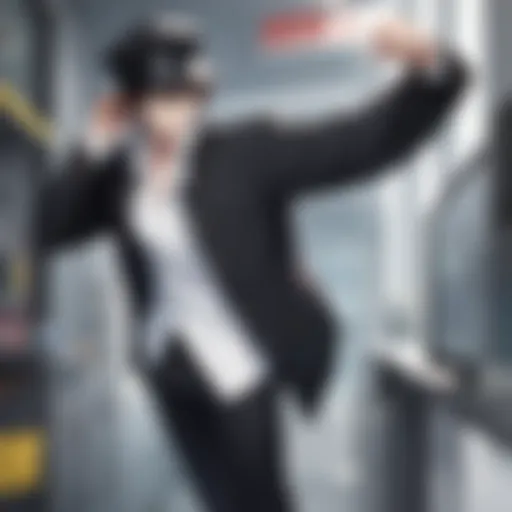 A mysterious figure in a trench coat examining clues