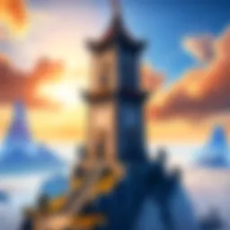 An epic view of the Tower of Gods, showcasing its intricate architecture and mystical aura.
