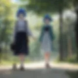 A vibrant scene from Higurashi showcasing the main characters in a scenic rural setting.