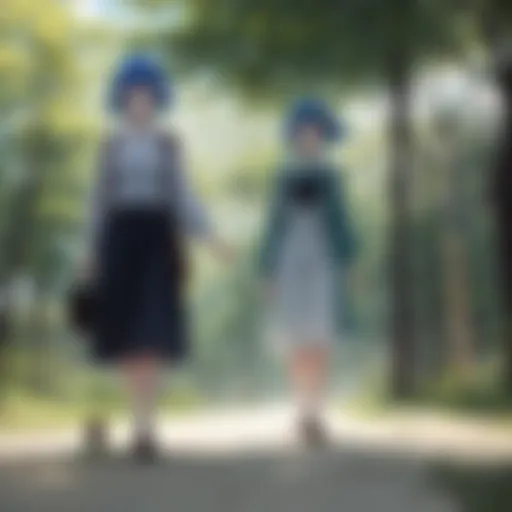 A vibrant scene from Higurashi showcasing the main characters in a scenic rural setting.